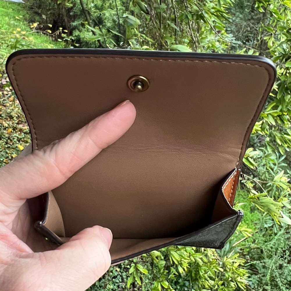 COACH Card Wallet Mini Trifold Wallet Brown Signature Canvas Logo AUTHENTIC - Picture 4 of 8